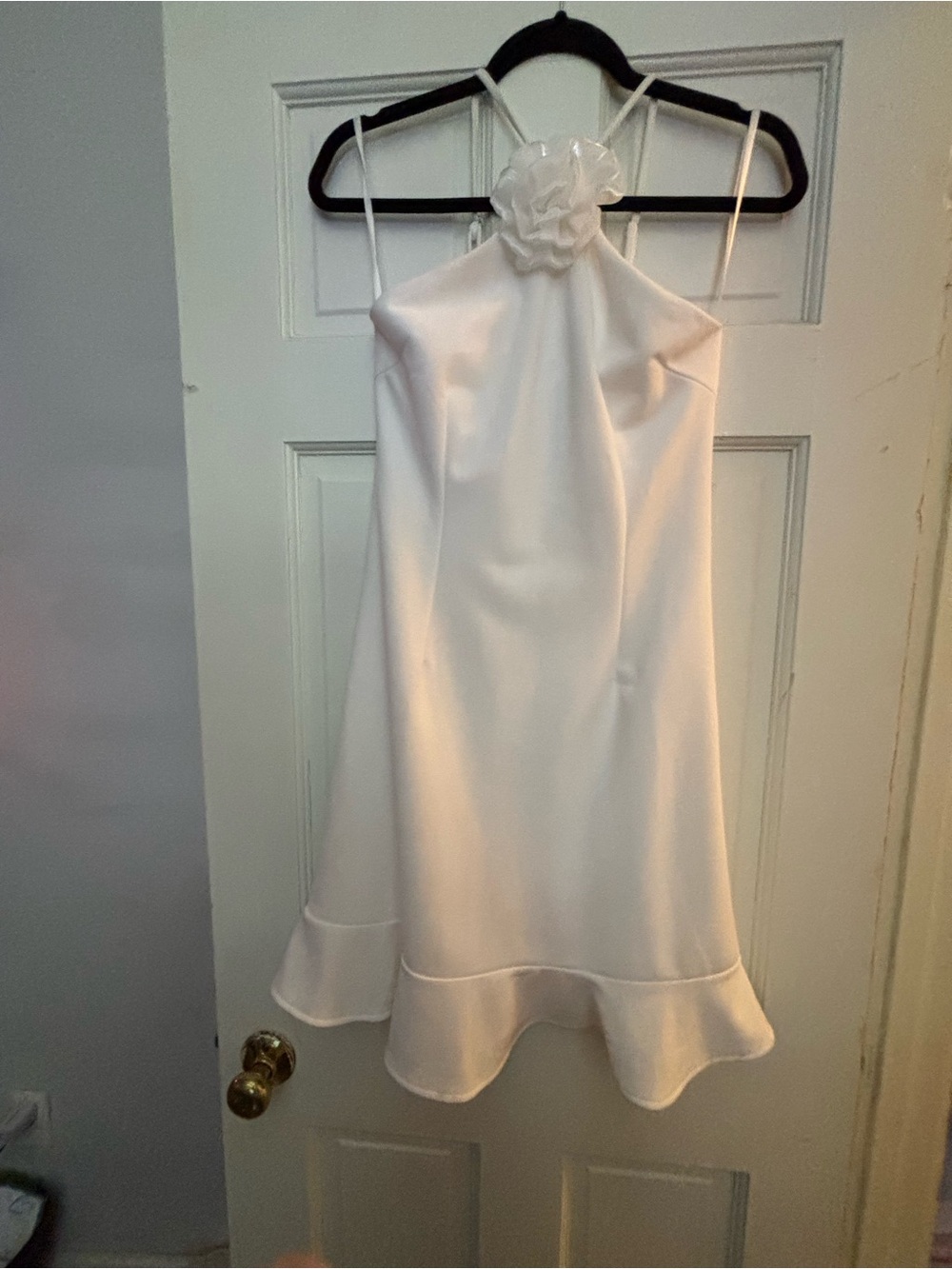 She + Sky White Halter Dress with Floral Neck Detail